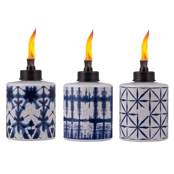 Tiki TIKI Blue/White Glass 5.75 in. Tiedye Tabletop Torch 1 pc 1120101 - main